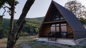 Surami的住宿－Cottage 360°，一间黑色屋顶的小房子