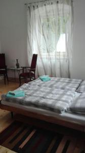 1 cama en una habitación con ventana en Pension Poledník, en Weissbach