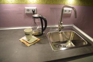 a kitchen counter with a sink and a mixer at Kleine einzigartige Ferienwohnung auf dem Bauernhof, direkt in der Natur mit Blick auf Schloss Braunfels in Braunfels