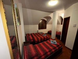 a hotel room with a bed and a mirror at Vila Dukat Stara Planina in Crni Vrh