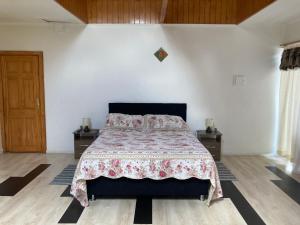 1 dormitorio con 1 cama y 2 mesitas de noche en Amplia habitación con Jacuzzi y aire acondicionado, en Valdivia