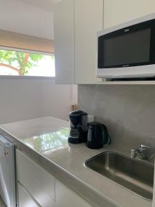 - un comptoir de cuisine avec évier et four micro-ondes dans l'établissement Las Tipas mini loft Cafayate, à Cafayate