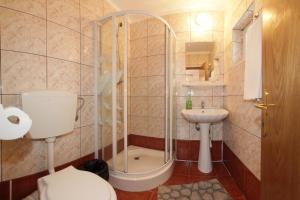 ブシュテニにあるVila Muraのバスルーム(シャワー、トイレ、シンク付)