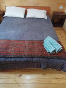 Una cama con dos toallas encima. en Cabaña Loremar Pastahue, en Castro