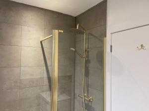 a shower with a glass door in a bathroom at Garden Close Suites in Ashford