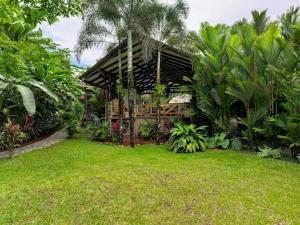 a garden with a building in the middle of a yard at Cabin in La Fortuna with Jacuzzi and Pool in Fortuna