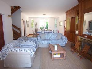sala de estar con 2 sofás y chimenea en Villa Arcachon, 6 pièces, 10 personnes - FR-1-374-12, en Arcachon