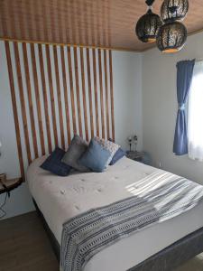 PoásにあるSerenity Mountainの寝室に枕が2つ置かれたベッド