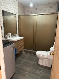 La salle de bains est pourvue de toilettes et d'un lavabo. dans l'établissement Casa cómoda, grande y agradable., à Arica