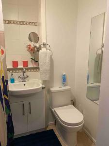 Apt 2/4people Archway/Holloway في لندن: حمام ابيض مع مرحاض ومغسلة