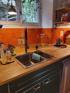 a kitchen with a sink and a counter top at Stunning view in Cathar country in Cailla