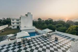 a view of a resort with a checkered floor at Serenity Hill Resort & Spa in Udaipur