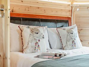 two pillows on a bed in a room at 1 Bed in Biggar 91249 in Libberton