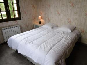ein großes weißes Bett in einem Schlafzimmer mit einer Lampe in der Unterkunft Maison 4 pièces 6 personnes, vue sur l'océan - Carantec in Sarzeau