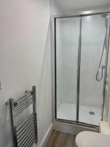 a shower stall in a bathroom with a toilet at Stunning 2-Bed Apartment in Chelmsford in Chelmsford