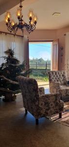 uma sala de estar com uma árvore de Natal e uma cadeira em Villa Como em Maskeliya