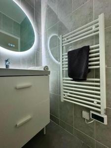 a bathroom with a sink and a mirror at Très grand studio à deux pas de la place de Jaude Puits Artesien in Clermont-Ferrand