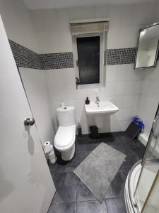 a bathroom with a toilet and a sink at Cosy 2 Bedroom flat in Grays in Grays Thurrock