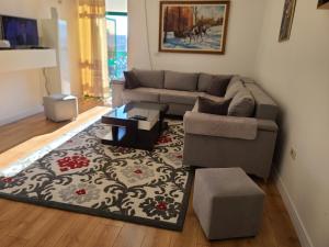 uma sala de estar com um sofá e um tapete em Apartament Center Tirana em Tirana
