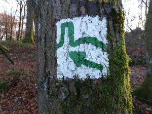 a tree with a peace sign painted on it at Ferienhaus Robinson Sonnenkreisel 133 in Waldbrunn +11 photos