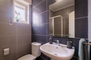 uma casa de banho com um lavatório, um WC e um espelho. em 53 Urban Place em Ponta Delgada