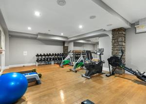 un gimnasio con varios equipos de ejercicio en una habitación en Meadow House Holiday Park, en Amroth