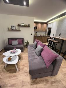 un soggiorno con divano e tavolo di Apartman Nikolina a Kopaonik