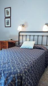 a bedroom with a bed with a blue comforter at Hotel Casa Peix in Serraduy