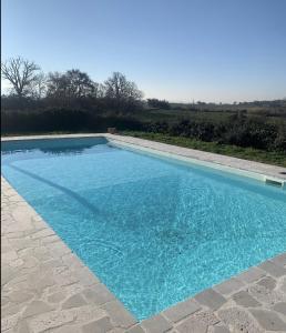 a large swimming pool with blue water in a yard at Casale del Rosmarino - Monolocale Melograno in Montefiascone +7 photos