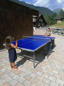 ザンクト・ガレンキルヒにあるAppart Stefanieの卓球台の周りに立つ子供2人