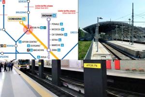 kolaż trzech zdjęć stacji kolejowej w obiekcie [Affori] - Appartamento funzionale vicino metro w Mediolanie