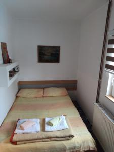 ein Bett in einem Zimmer mit zwei Handtüchern darauf in der Unterkunft Apartment Ilic in Zlatibor