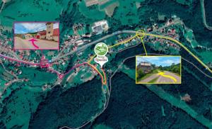 um mapa de uma auto-estrada com duas opções de uma estrada em Farma Opačitá em Valaská Belá