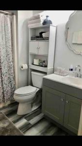a bathroom with a toilet and a sink at Savannah Posh 2 King Bed townhome near downtown and Tybee in Savannah