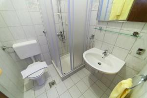 ein Badezimmer mit Toilette, Waschbecken und Dusche in der Unterkunft Guest House Katarina in Poreč + 37 Fotos