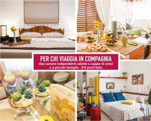 eine Collage mit Bildern eines Zimmers mit einem Bett und einem Tisch in der Unterkunft A casa di Andrea e Lucia in Gaeta