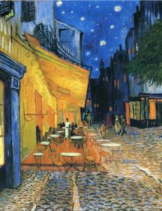 a painting of a street with tables and chairs at Pop'Arles in Arles
