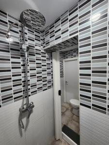 a bathroom with a shower and a toilet at Plan B Madrid Vallecas in Madrid