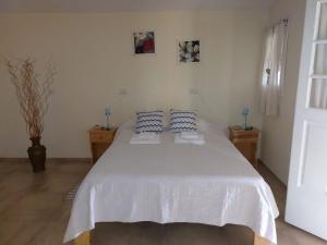 a bedroom with a white bed with two pillows at La Soñada II in Alta Gracia