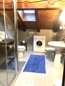bagno con lavandino e servizi igienici e lavatrice. di Agriturismo Verger Plein Soleil a Saint-Pierre