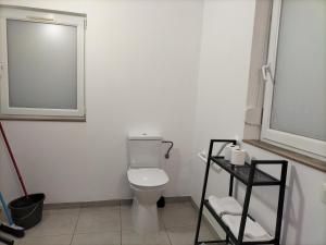 een badkamer met een toilet en een raam en een plank bij Appart'Hôtel Les ACACIAS courte et longue durée in Bischoffsheim