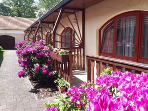 a bunch of flowers in front of a house at Hotel Fogl in Nová Bystřice