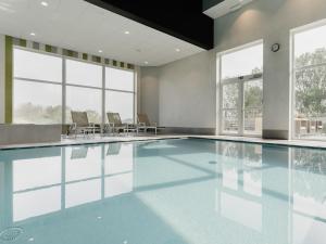 - une piscine dans un bâtiment avec fenêtres dans l'établissement Domein Westhoek, à Oostduinkerke