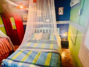 a bedroom with a bed with a mosquito net at CABAÑA LA BOHEMIA in Colonia Hughes +46 photos