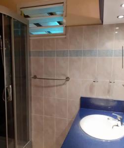 La salle de bains est pourvue d'un lavabo et d'une douche. dans l'établissement Superbe villa, à Bouillante