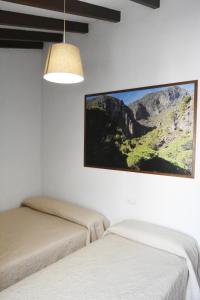 2 camas en una habitación con una foto en la pared en Apartamentos Los Gaitanes, en Ardales