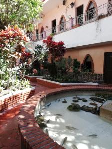 a large koi pond in front of a building at Hotel Iberia in Córdoba
