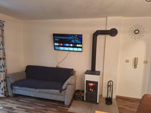 Televízia a/alebo spoločenská miestnosť v ubytovaní Haus Untermühle