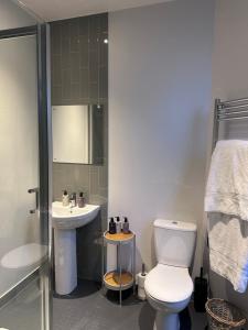 ein Bad mit einem WC und einem Waschbecken in der Unterkunft The Crown Rooms in London