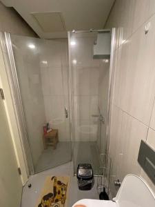 y baño con ducha, aseo y lavamanos. en King Suite en Estambul